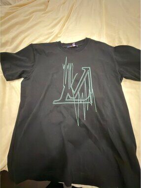 Louis Vuitton Black T-Shirt with Neon Green Logo Stitching,